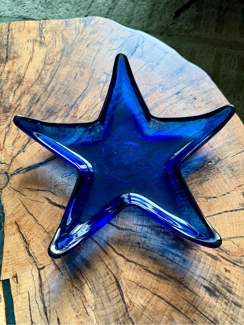 Vintage Cobalt Blue Solid Glass Starfish Dish